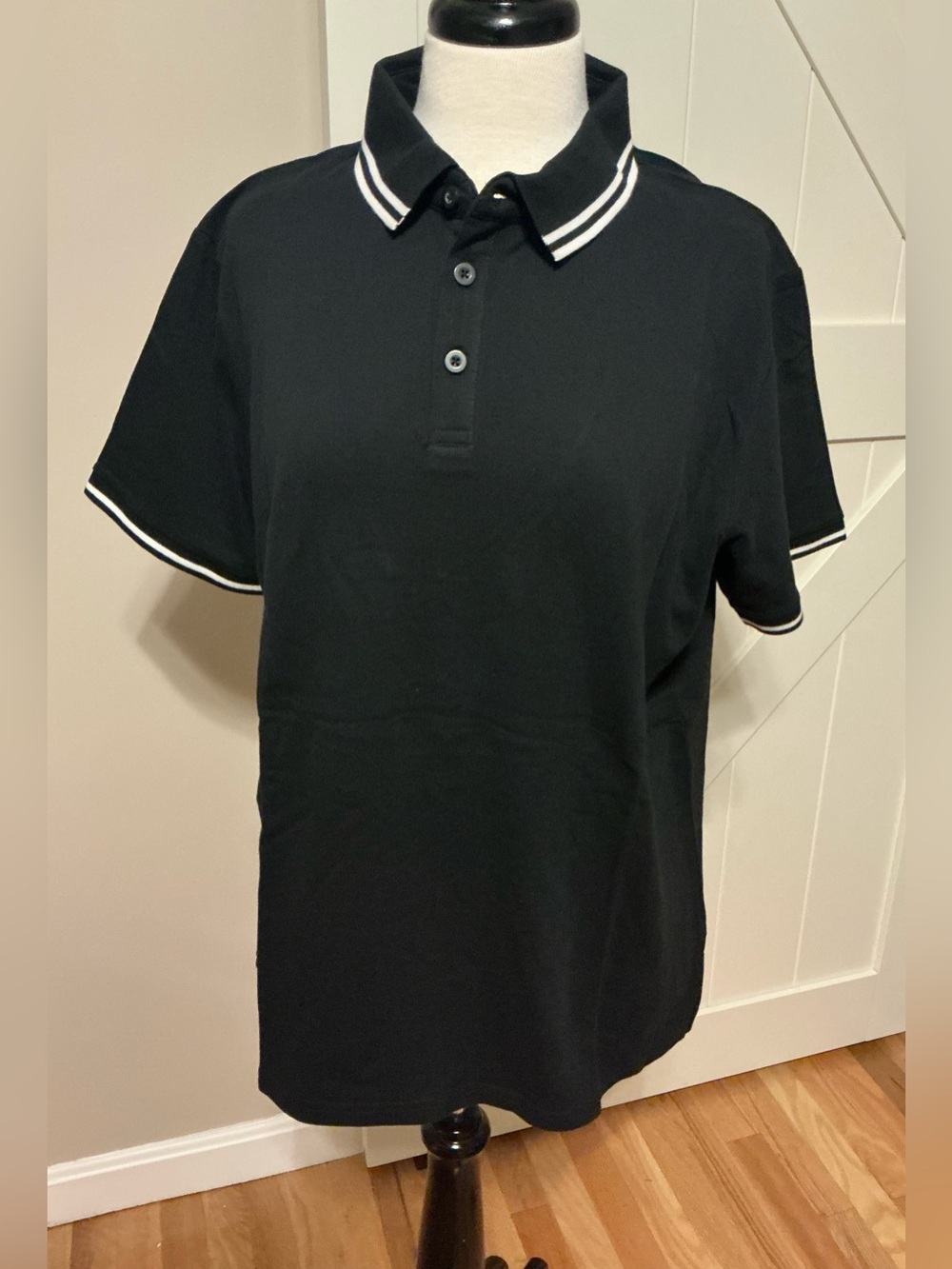 Fashion Nova Black Polo with White Stripe Trim DP